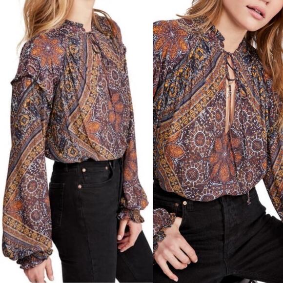 Free People Little Runaway Top Size Small Boho Festival Peasant Hippie Ruffle - Picture 1 of 12